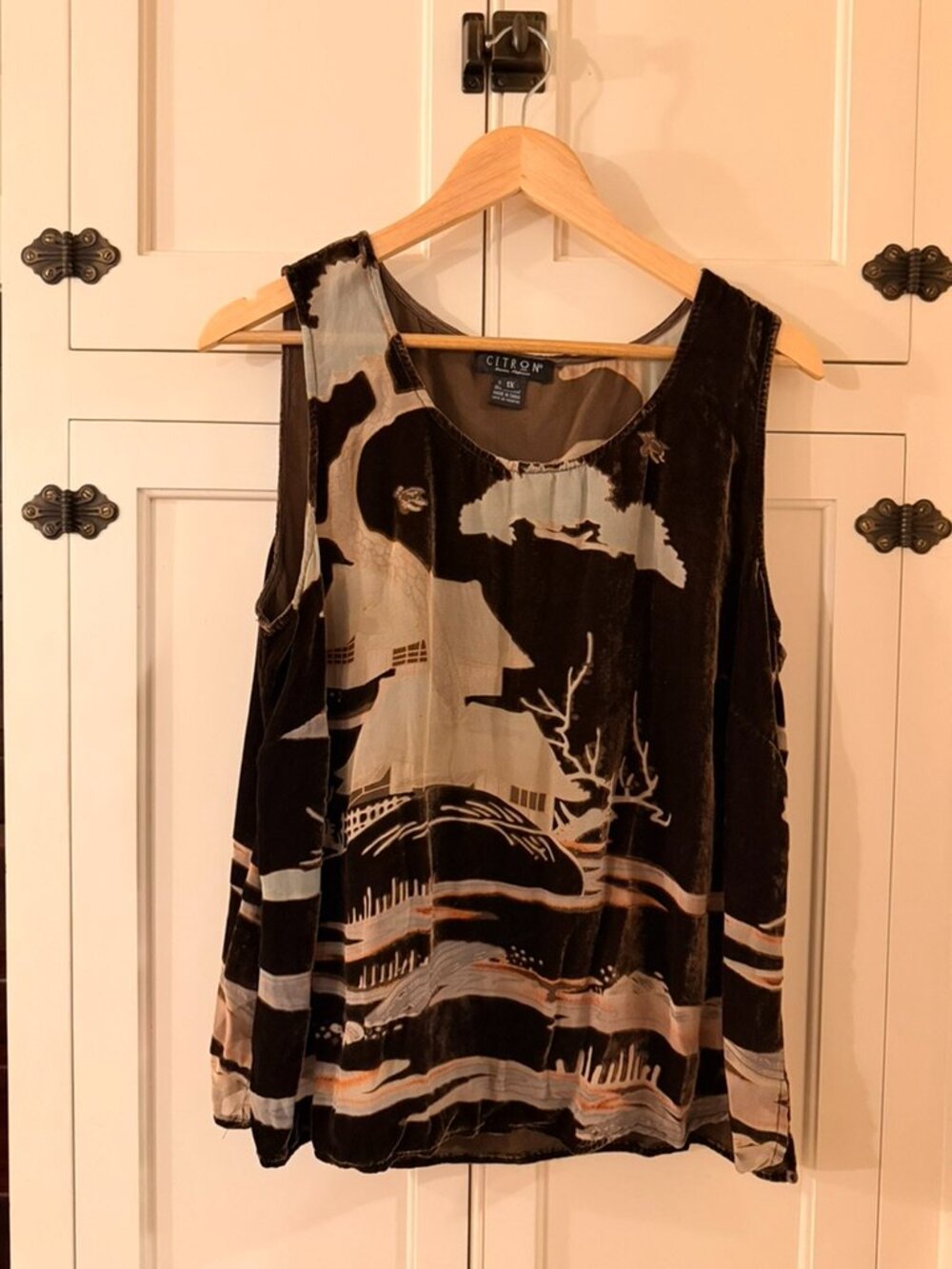 Citron Santa Monica Silk Blend Abstract Print Sleeveless Blouse – Women's 1X